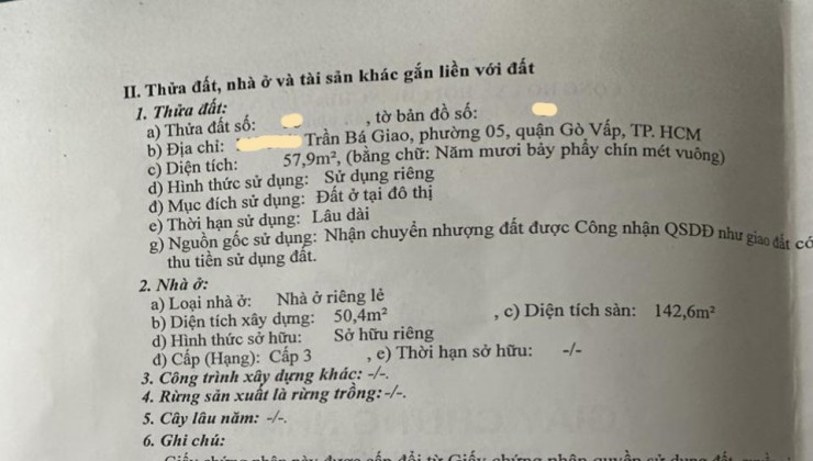 Bán nhà Trần Bá Giao Phường 5 Quận Gò Vấp, 3 tầng, giảm giá còn 7.x tỷ